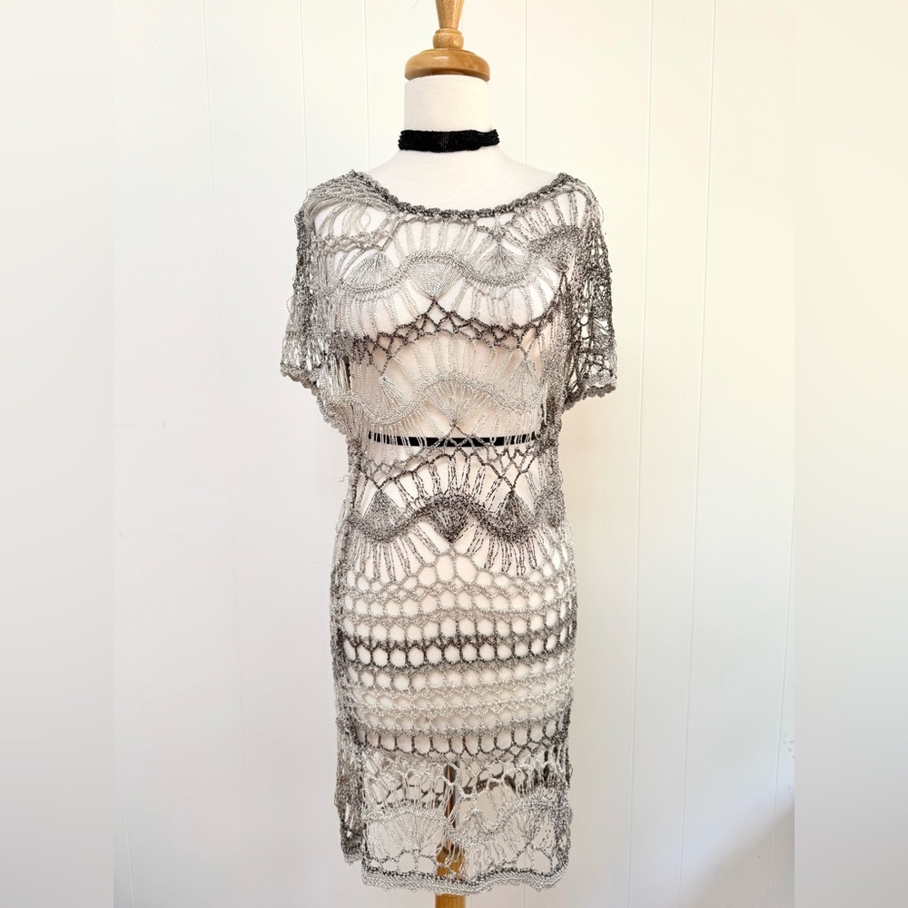 Beautiful Open Knit Arden B Swim Coverup Crochet M L Dress See Thru